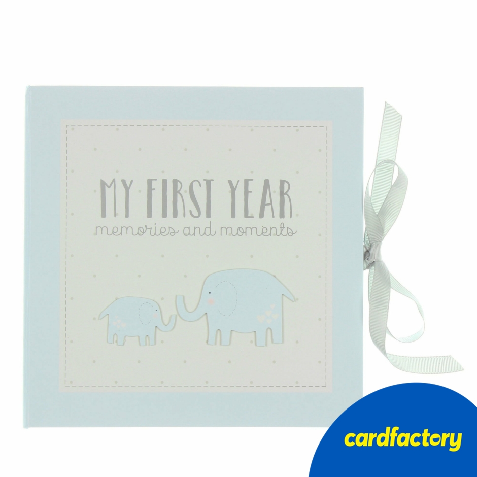 Image of My First Year Record Book | Baby Memory Keepsake | Blue Elephant Design | Ribbon Details | 22cm x 1cm x 22cm