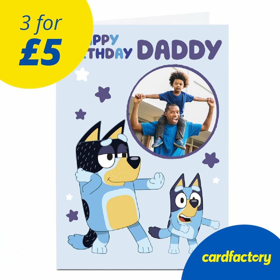 Image of Bluey Birthday Card - Happy Birthday Daddy | UV Gloss Finish | Quality 300gsm Paper | Printed in the UK | Ideal for Any Age | Available in 3 Sizes
