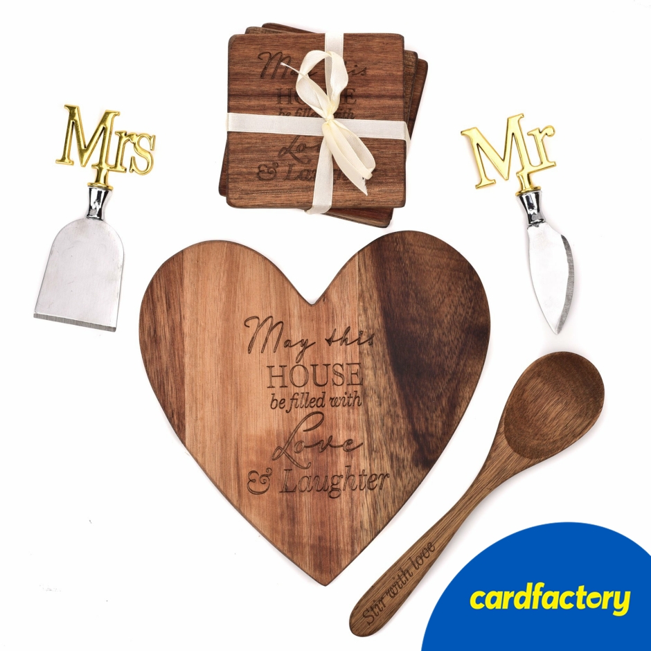 Image of Mr &amp; Mrs Wooden Cheeseboard Gift Set