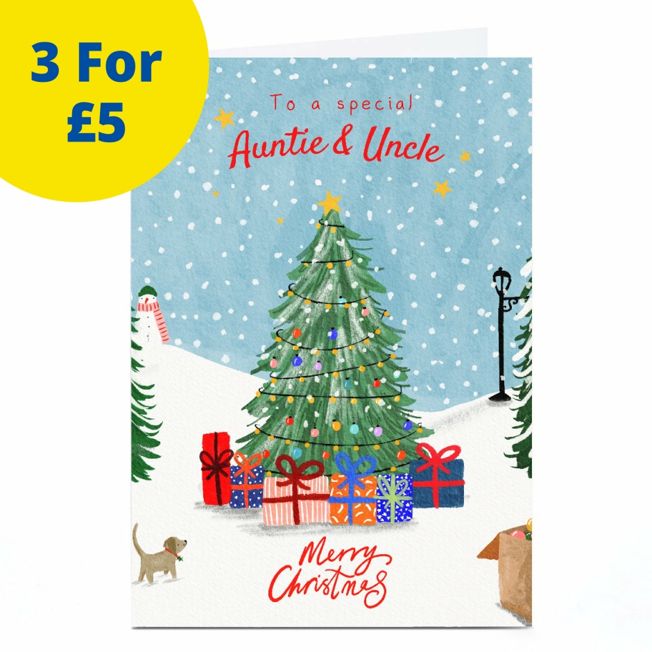 Image of Christmas Card - Snowy Christmas Tree, Auntie and Uncle | Christmas Cards