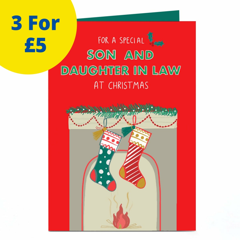 Image of Christmas Card - For A Special Son and Daughter In Law Stockings | Christmas Cards
