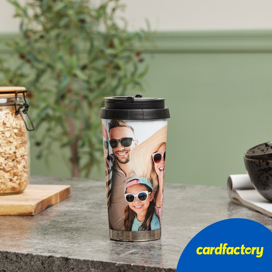 Image of Personalised Stainless Steel Travel Mug | 16oz Capacity | Photo Customisation | Double-Walled Design | Screw-Top Lid | Portable Drinkware