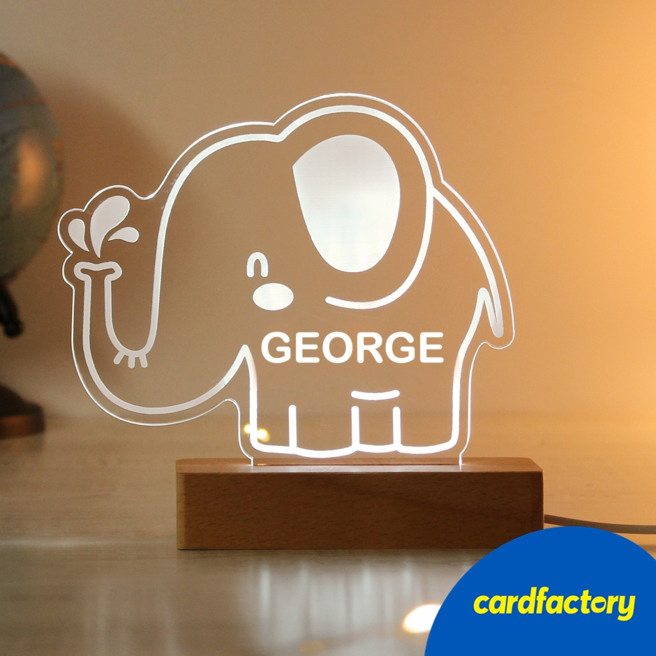 Image of Personalised Elephant Wooden Based LED Light
