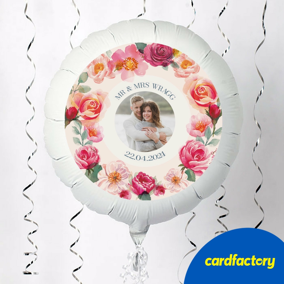 Photo Upload Balloon - Floral Border, Any Photo and Message
