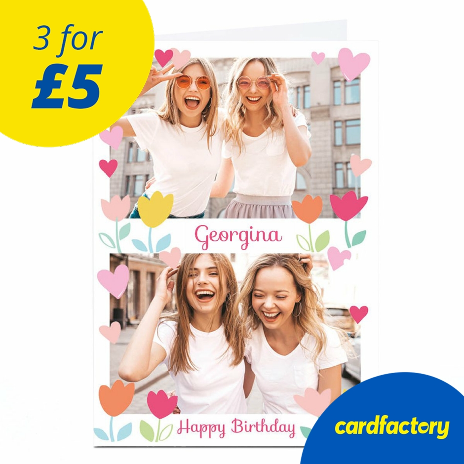 Photo Kerry Spurling Birthday Card - Tulips and Hearts