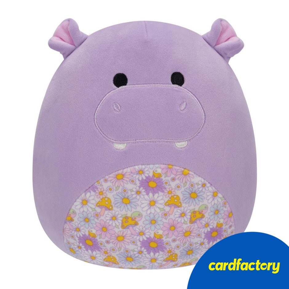 Image of Squishmallows Hanna the Hippo Plush Toy | 7.5-Inch Cuddly Collectible | Purple with Floral Design | Soft Spandex &amp; Polyester Filling
