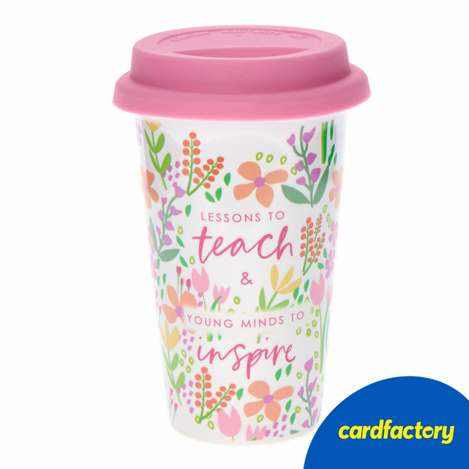 Image of Teacher Travel Mug | Sentimental Message Gift | Ceramic &amp; Rubber | 16cm x 11cm | Ideal for Hot Drinks