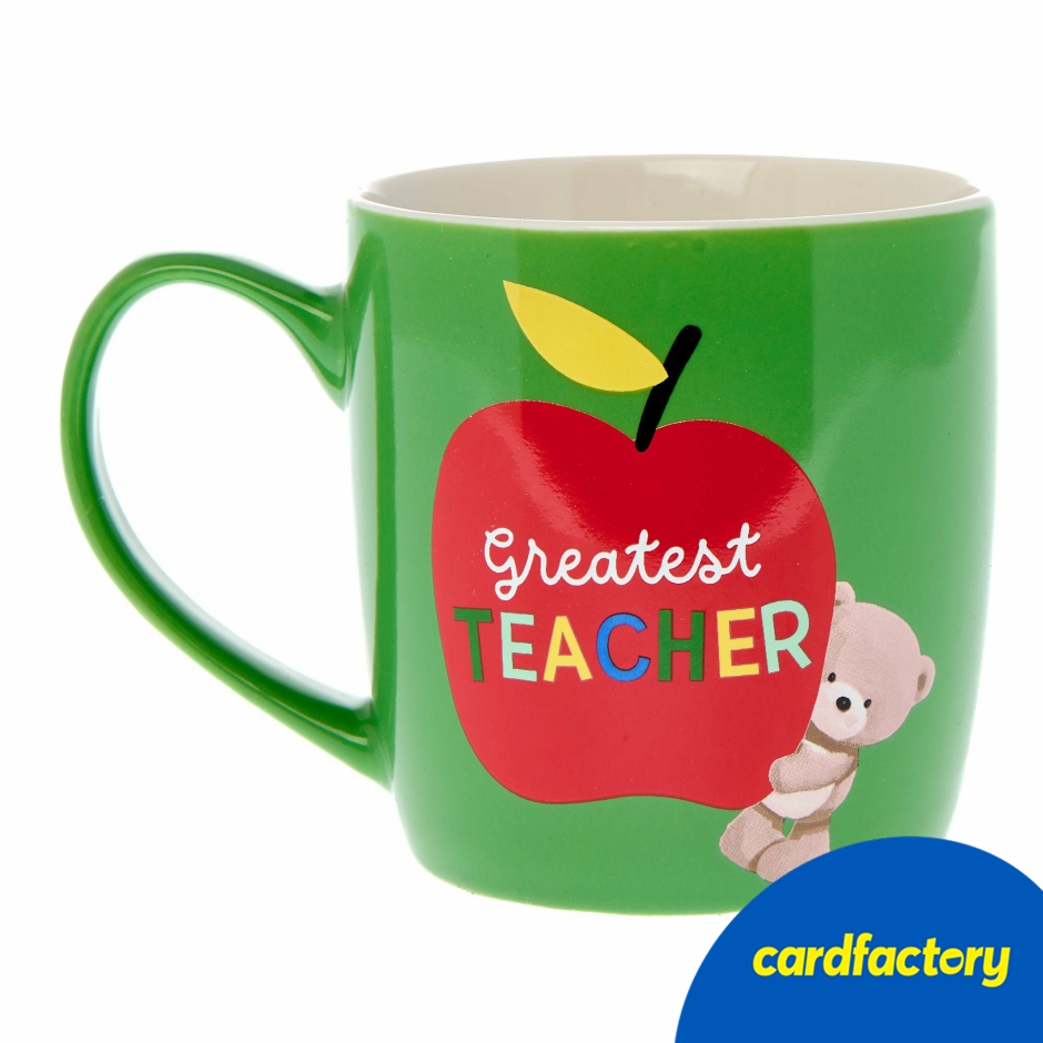 Image of Hugs Greatest Teacher Ceramic Mug | Gift for Teachers | Apple &amp; Bear Design | Ideal for Hot Drinks | Dishwasher &amp; Microwave Safe | 9.5cm x 9cm x 13cm
