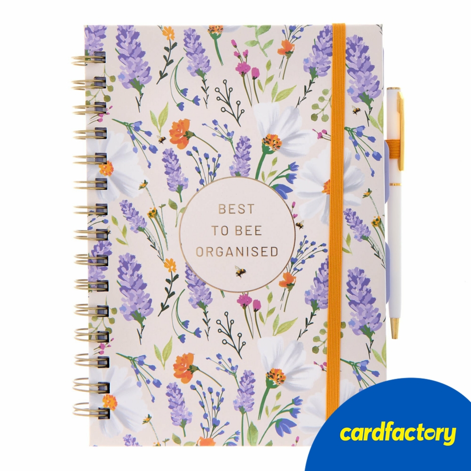 Image of Best To Bee Organised Floral Organiser &amp; Pen Set | Ringbound Design | Card, Paper, Wire Materials | A5 Size | Perfect for Home, Work, School | Perfect Gift