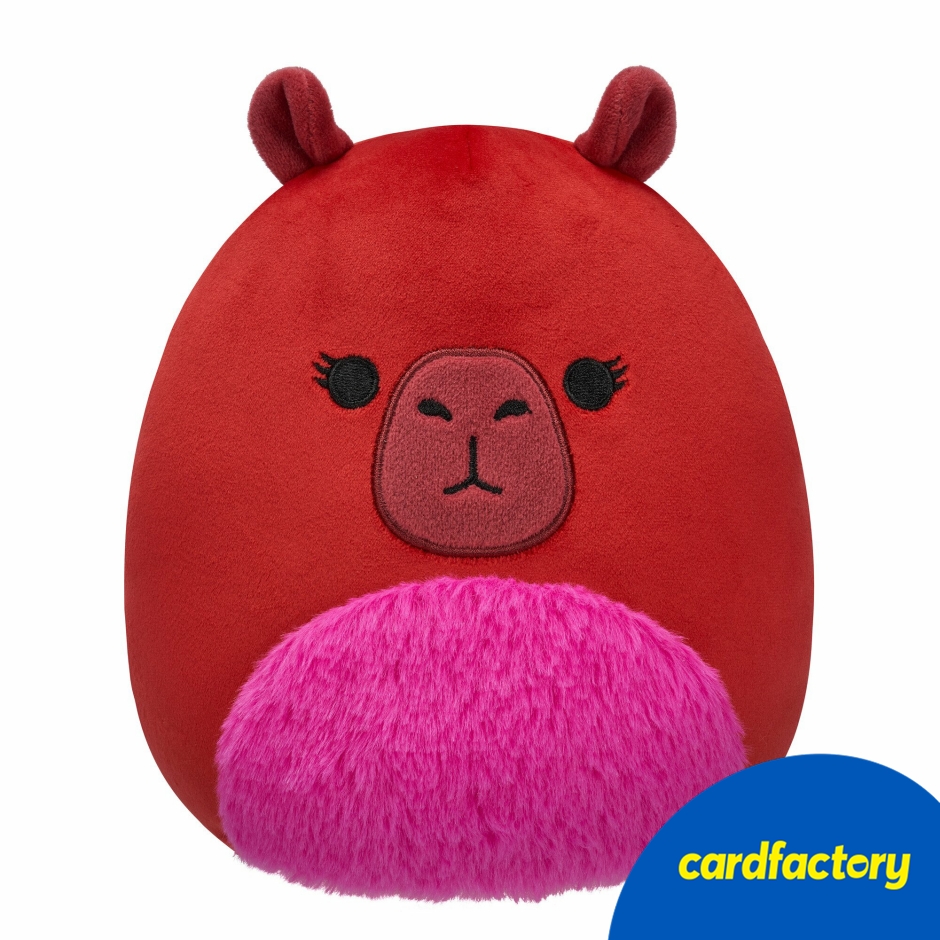 Image of Squishmallows Marcia the Capybara Plush Toy | 7.5-Inch | Maroon with Raspberry Ears | Soft and Fuzzy Magenta Belly | Collectible Cuddly Toy