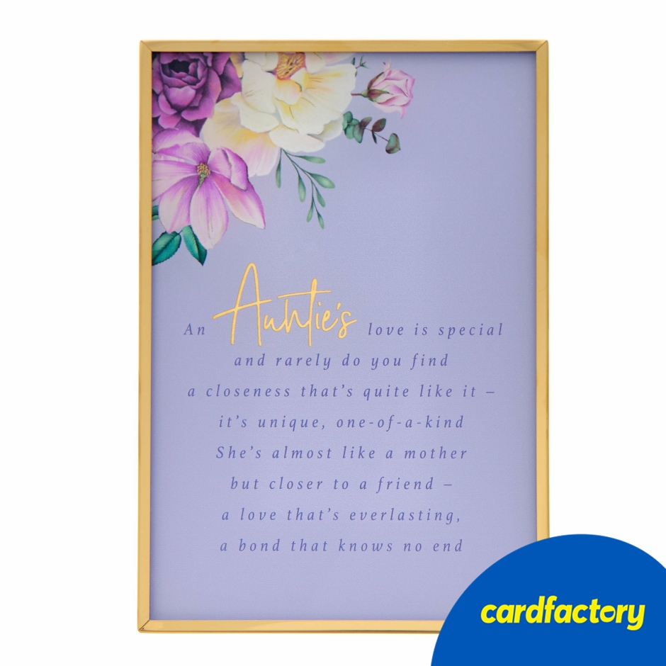 Image of An Auntie's Love Is Special Floral Plaque | Glass &amp; Metal Decorative Display | Sentimental Gift | 16cm x 11cm | For Auntie | Home Décor