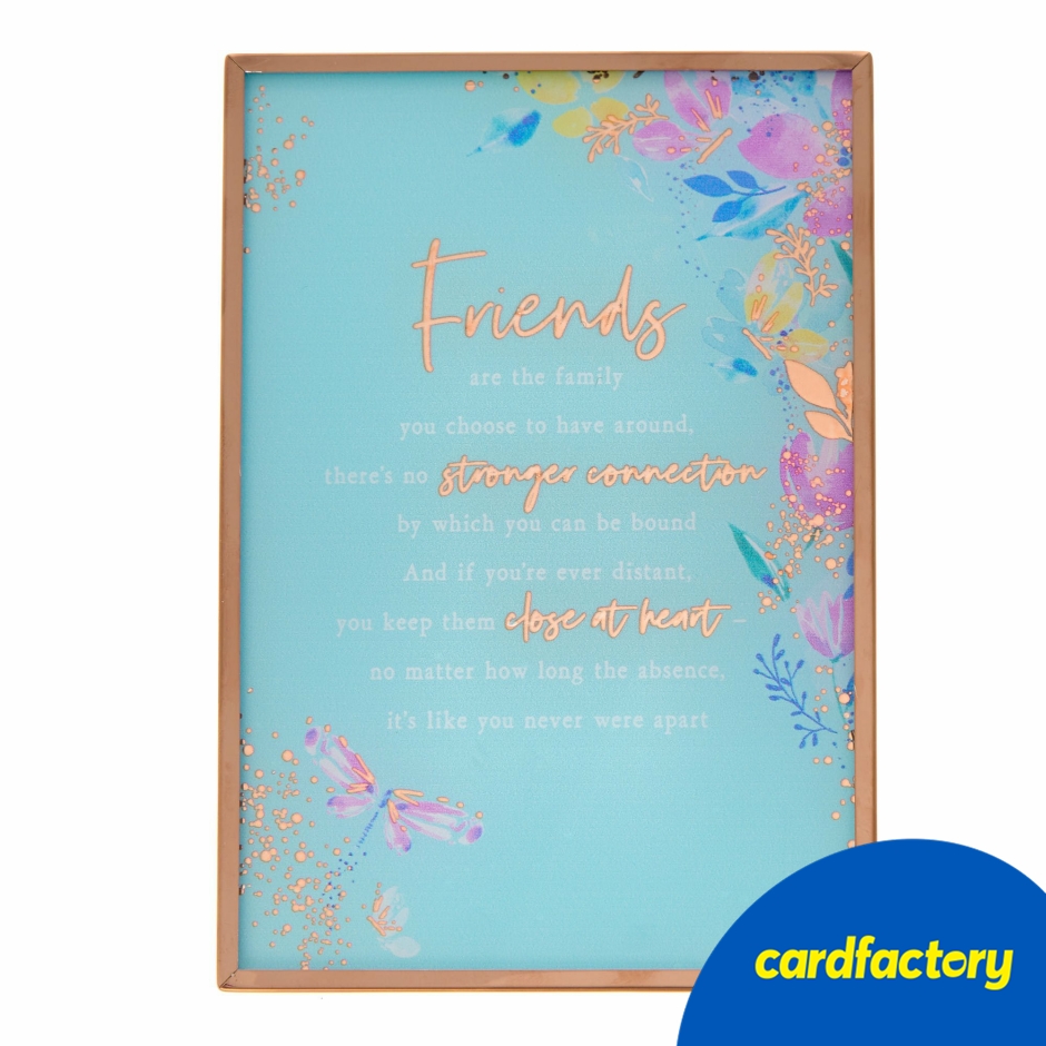 Image of Friends Are The Family You Choose Plaque | Glass &amp; Metal Decorative Display | Floral Design | 16cm x 11cm | Sentimental Gift for Friends