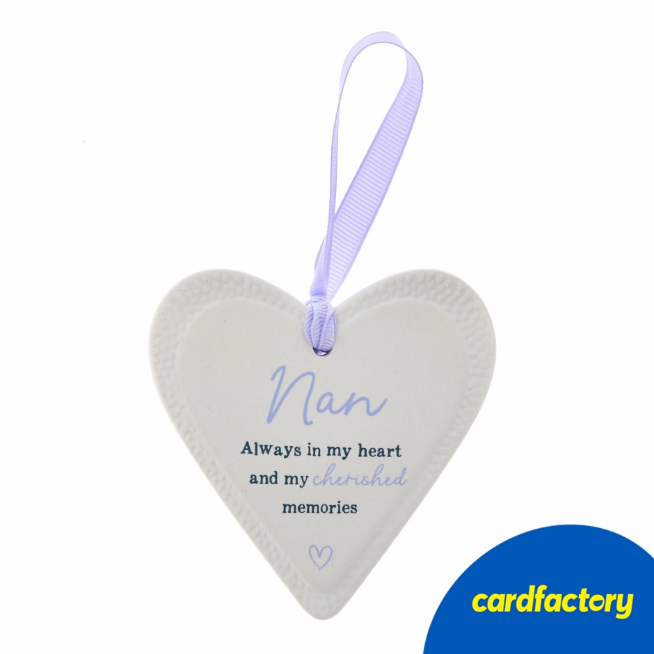 Image of Nan Remembrance Plaque | Heart-Shaped Ceramic Hanging Decor | Always in My Heart Message | 8.5cm x 9cm | Memorial Gift