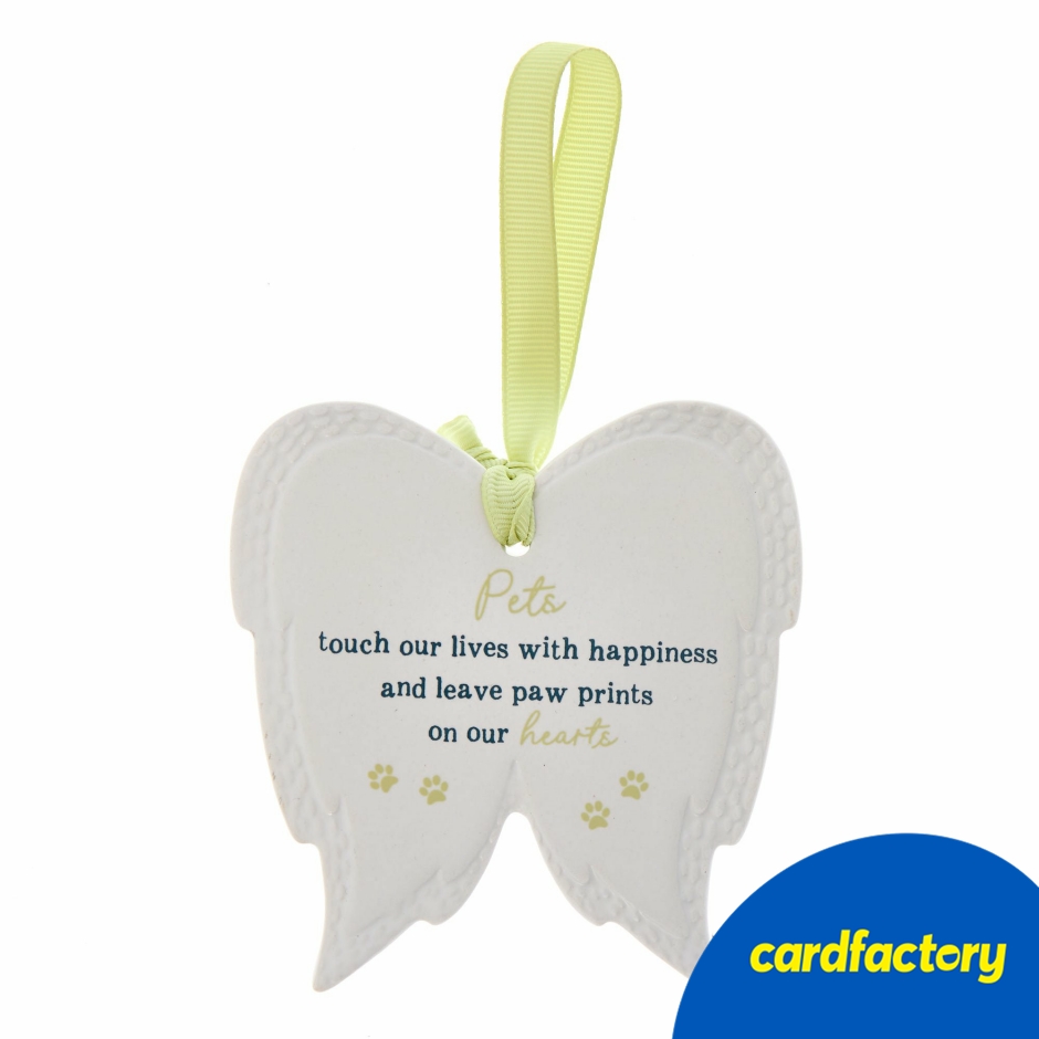 Image of Pet Remembrance Plaque | Angel Wings Shaped Ceramic | Hanging Memorial | 10cm x 9.5cm | Thoughtful Pet Tribute