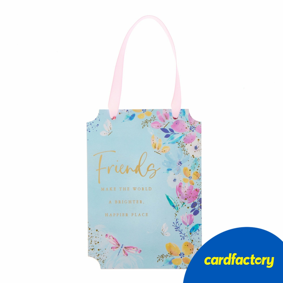 Image of Friends Make The World Brighter Plaque | Floral Hanging Design | MDF and Ribbon Material | Heartfelt Keepsake Gift | 14cm x 10cm