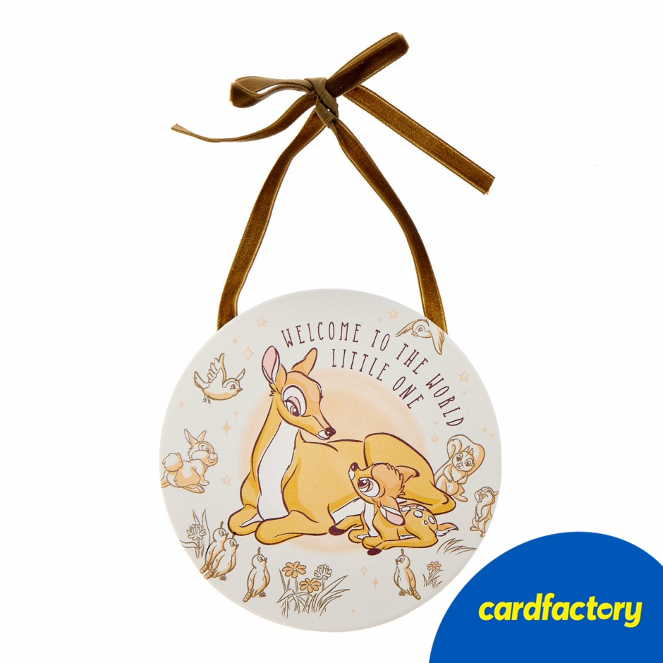 Image of Disney Bambi Baby Welcome Plaque | Nursery Decor | MDF &amp; Ribbon Material | 11.5cm | New Baby Gift