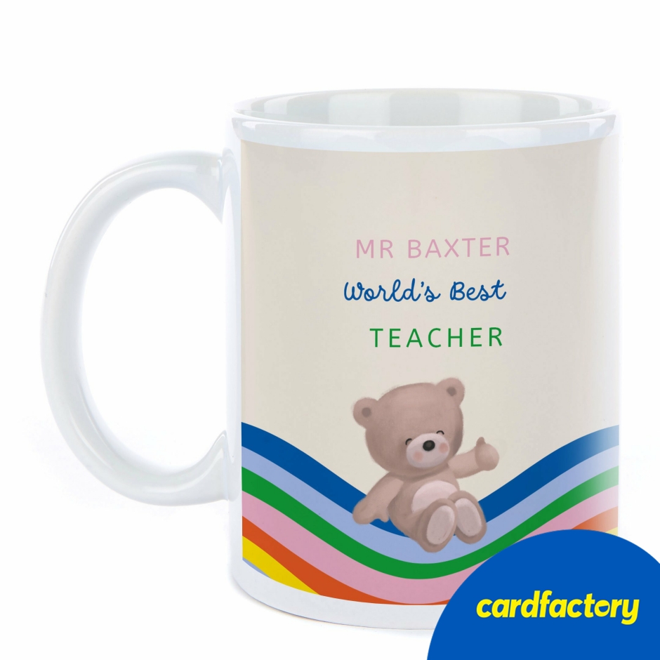 Image of Personalised Hugs Thank You Teacher Mug - Rainbow Wave