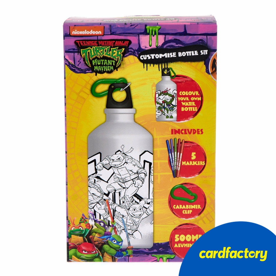 Image of Teenage Mutant Ninja Turtles Custom Bottle Set | Reusable Aluminium Water Bottle | 500ml | Includes Carabiner Clip &amp; Marker Pens | Fun Gift for Fans
