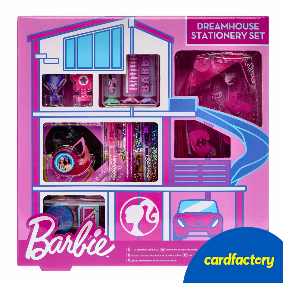 Barbie Dreamhouse Miniature Gift Stationery Set | Creative Fun for Kids | Includes Erasers Highlighters Stickers & More | Ideal for Ages 3+ | 25cm x 25cm