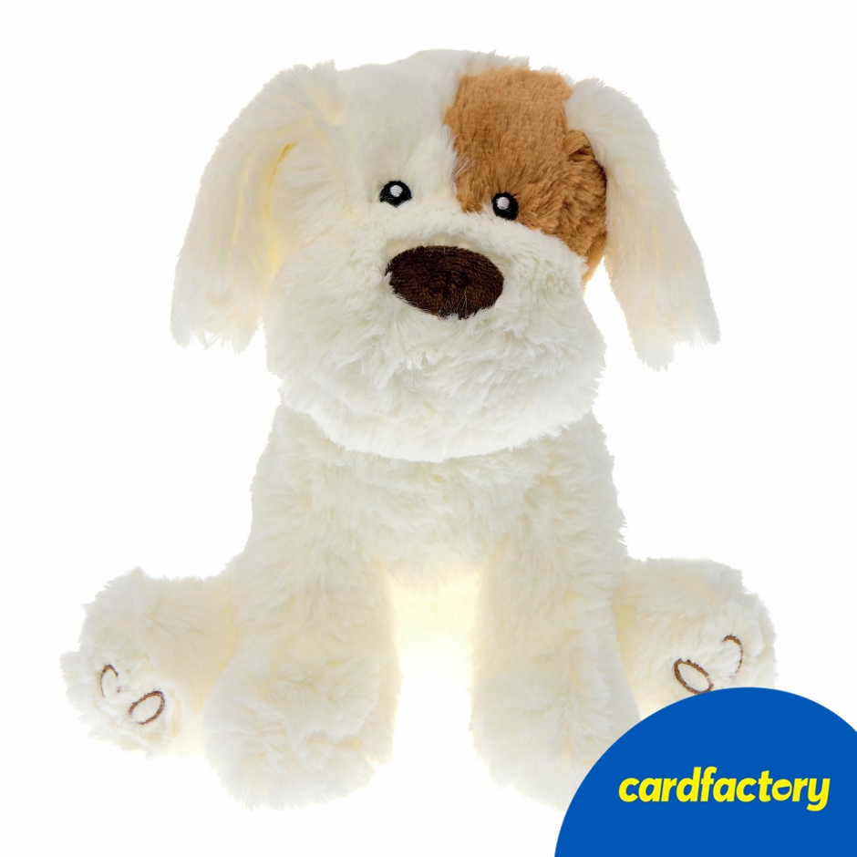 Image of Large Patch Dog Soft Toy | Super-Soft White Fur | Friendly Expression | 100% Polyester | 25cm x 20cm x 10cm | Great Gift for Dog Lovers