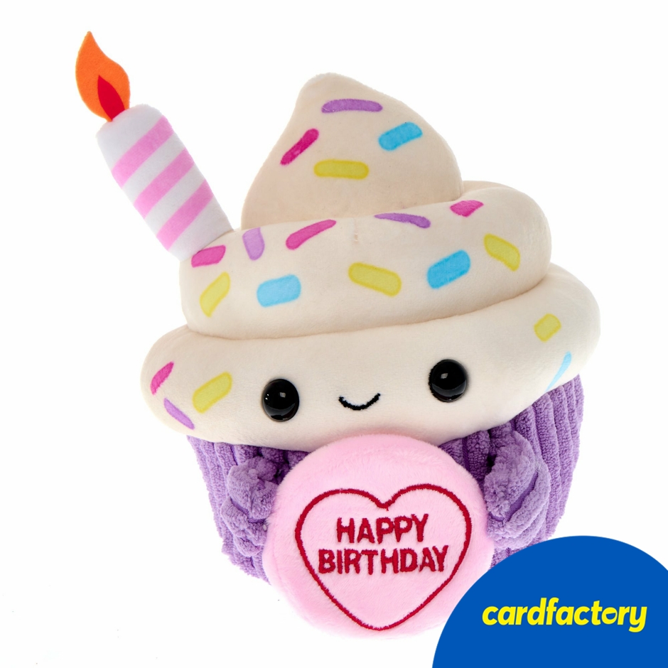 Image of Swizzels Love Hearts Plush Giant Cupcake Toy | Soft Fabric Birthday Gift | 20cm | Fun Decor | Happy Birthday Sentiment