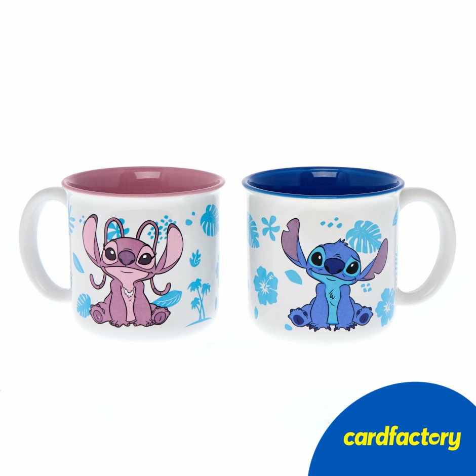 Image of Disney Stitch &amp; Angel Ceramic Mug Set | Cute Disney Gift | Perfect for Couples | Dimensions: 9.5cm x 24.5cm x 10.5cm | Ideal for Sharing