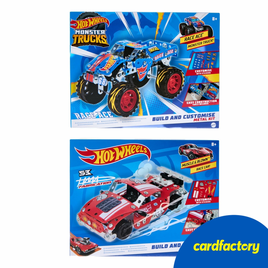 Image of Hot Wheels Build &amp; Customise Metal Kit | Lucky Dip Vehicle Construction Set | Includes Tools &amp; Stickers | Ideal Gift for Car Lovers | Age 3+ | One of Two Designs