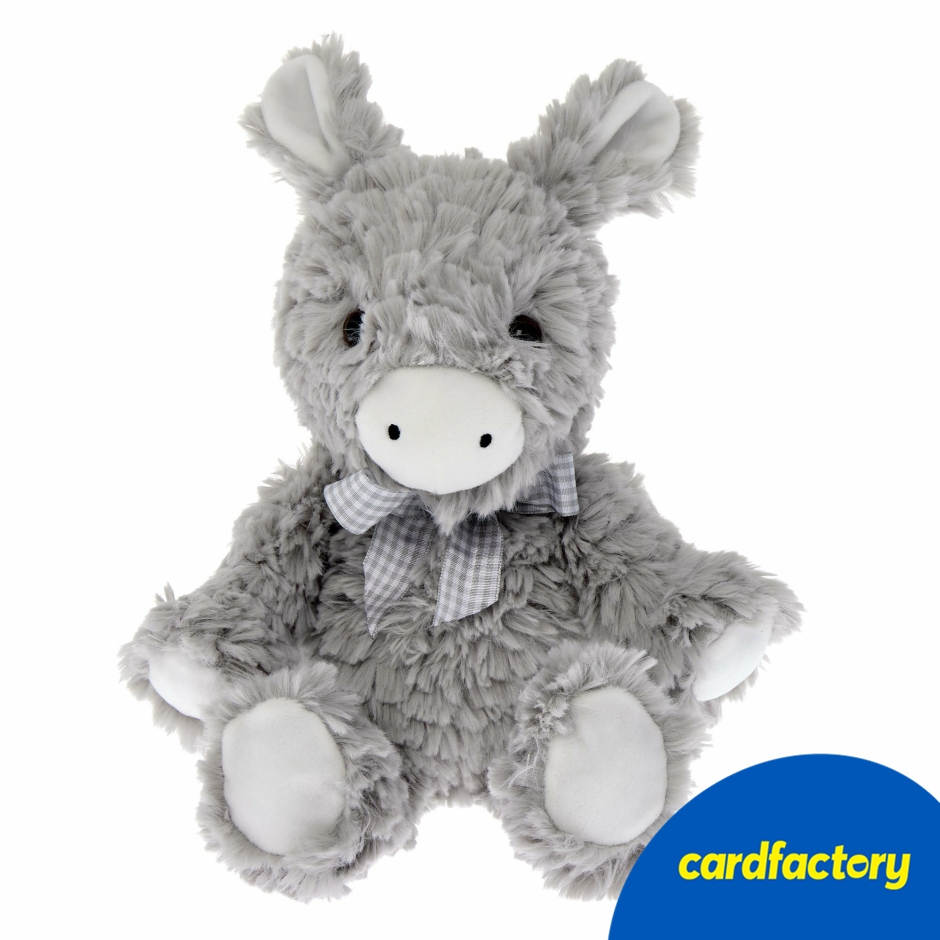 Image of Plush Donkey Soft Toy | Super-Soft Grey Fur with Gingham Bow | 100% Polyester | 15cm Size | Perfect Gift for Donkey Lovers