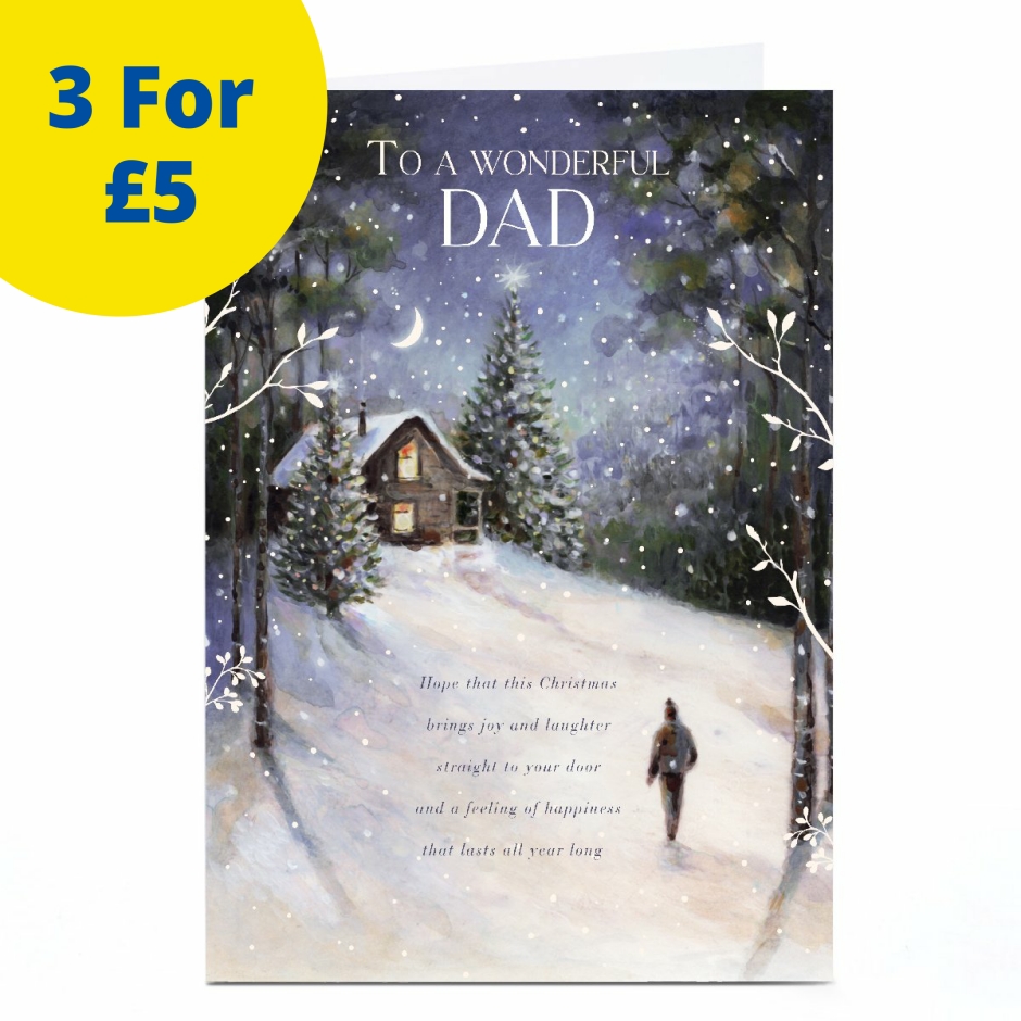 Image of Christmas Card - Winter Night Cabin, To a Wonderful Dad | Christmas Cards