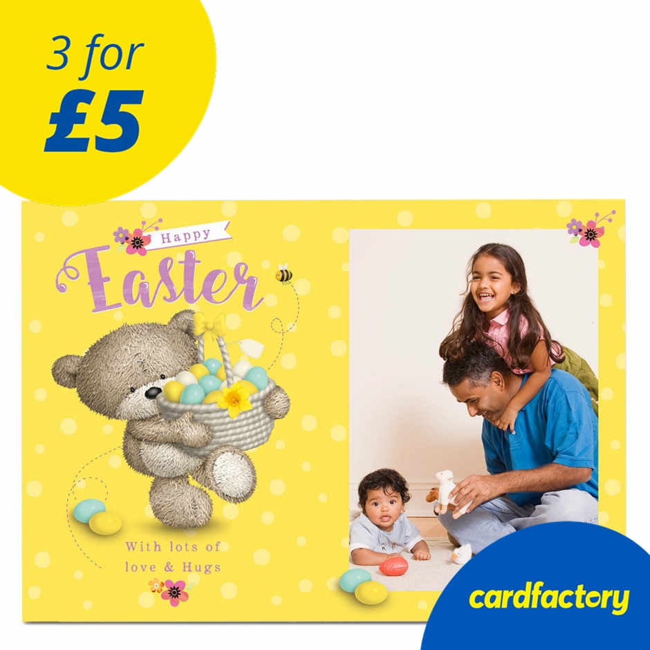 Hugs Photo Upload Easter Card - Yellow Egg Basket