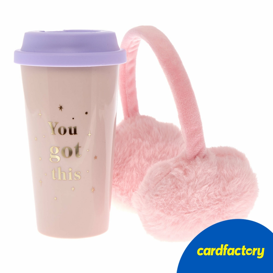 Image of You Got This Travel Mug &amp; Earmuffs Gift Set | Fluffy Earmuffs &amp; Plastic Travel Mug | Warm &amp; Stylish | One Size | Perfect for Winter