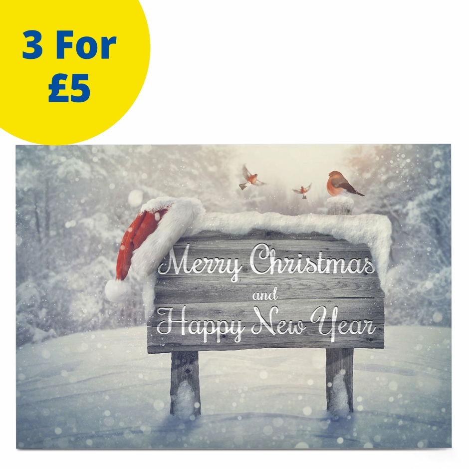 Image of Christmas Card - Snowy Sign Merry Christmas and Happy New Year | Christmas Cards