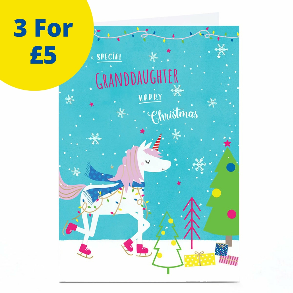 Image of Christmas Card - Ice Skating Unicorn, Granddaughter | Christmas Cards