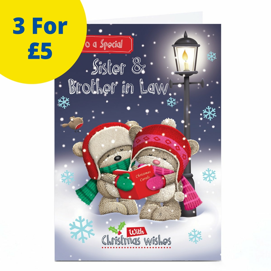 Image of Hugs Christmas Card - Bears Carol Singing, Sister &amp; Brother in Law | Christmas Cards