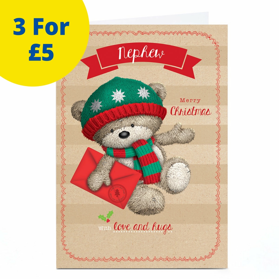 Image of Hugs Christmas Card - Wooly Hat and Scarf, Nephew | Christmas Cards