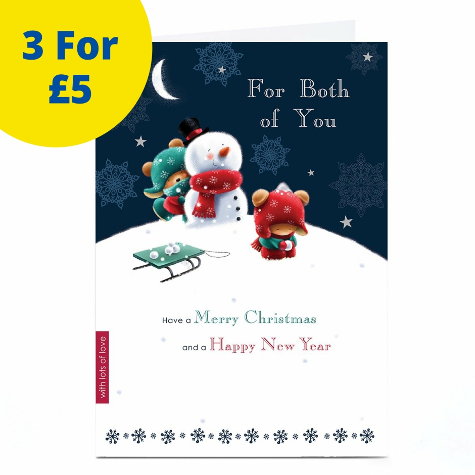 Image of Christmas Card - Cute Bears Snowball Fight, Both of You | Christmas Cards