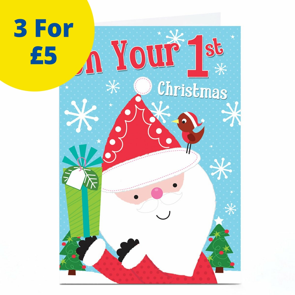 Image of 1st Christmas Card - Cute Santa and Robin | Christmas Cards