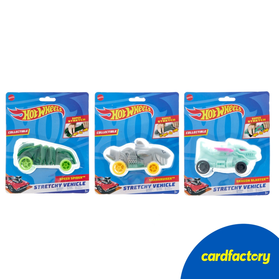 Image of Hot Wheels Stretchy Gift Collectible Vehicle | Lucky Dip Toy Car | 1x Random Design: Speed Spider Sharkruiser or Dragon Blaster | Fun Playtime Toy