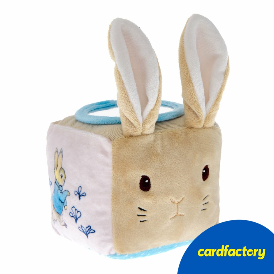 Image of Peter Rabbit Activity Cube | Wooden Peg Puzzle | Ideal for Playtime &amp; Naps | Fabric Material | 15cm x 12cm x 12cm | Cardfactory