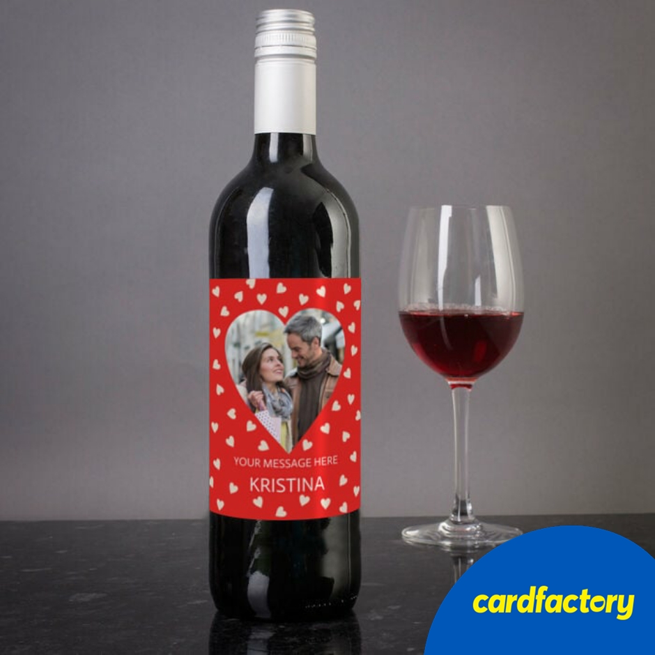 Image of Personalised Red Wine with Red Hearts | Custom Message &amp; Name | Perfect Gift for Any Occasion | 750ml Bottle | Bodegas Lozano