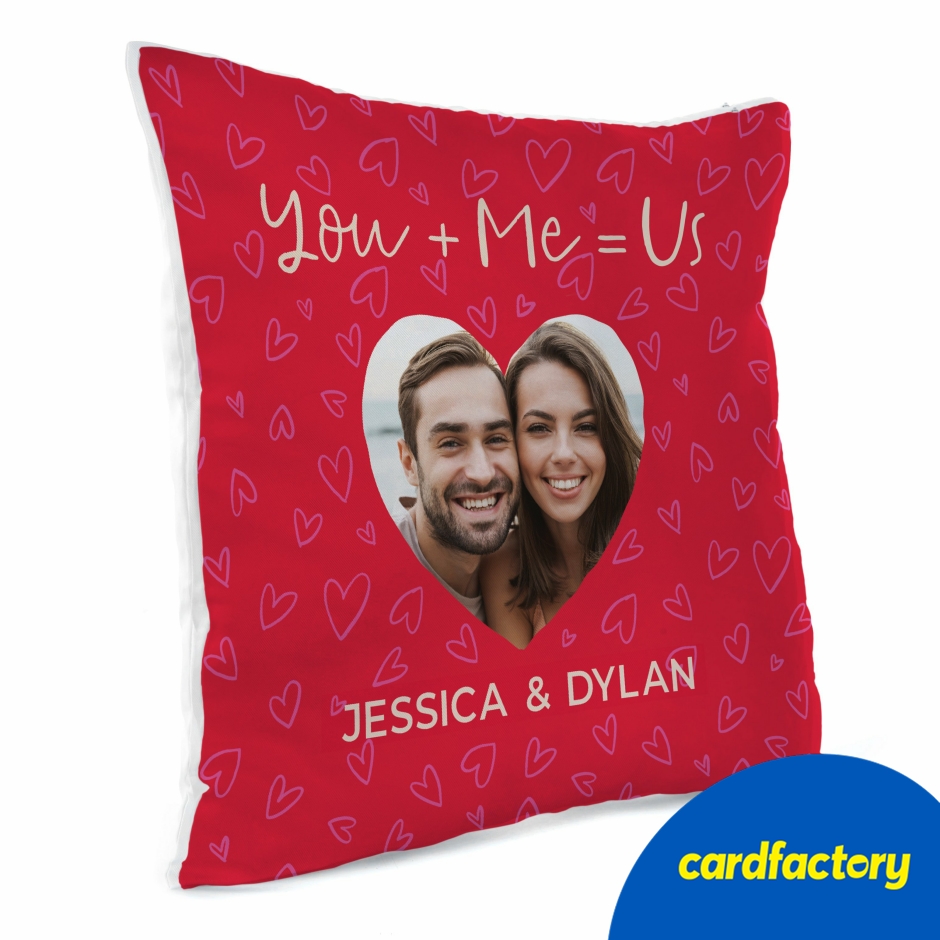 Image of Personalised Photo Cushion - You + Me = Us