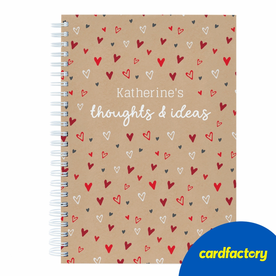 Image of Personalised Notebook - Scattered Hearts Thoughts and Ideas