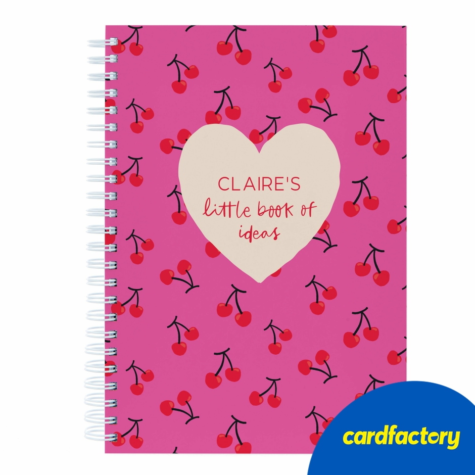 Image of Personalised Notebook | Pink Cherry Print Design | Custom Message or Photo | Choose Cover &amp; Paper Type | A5 or A4 Size
