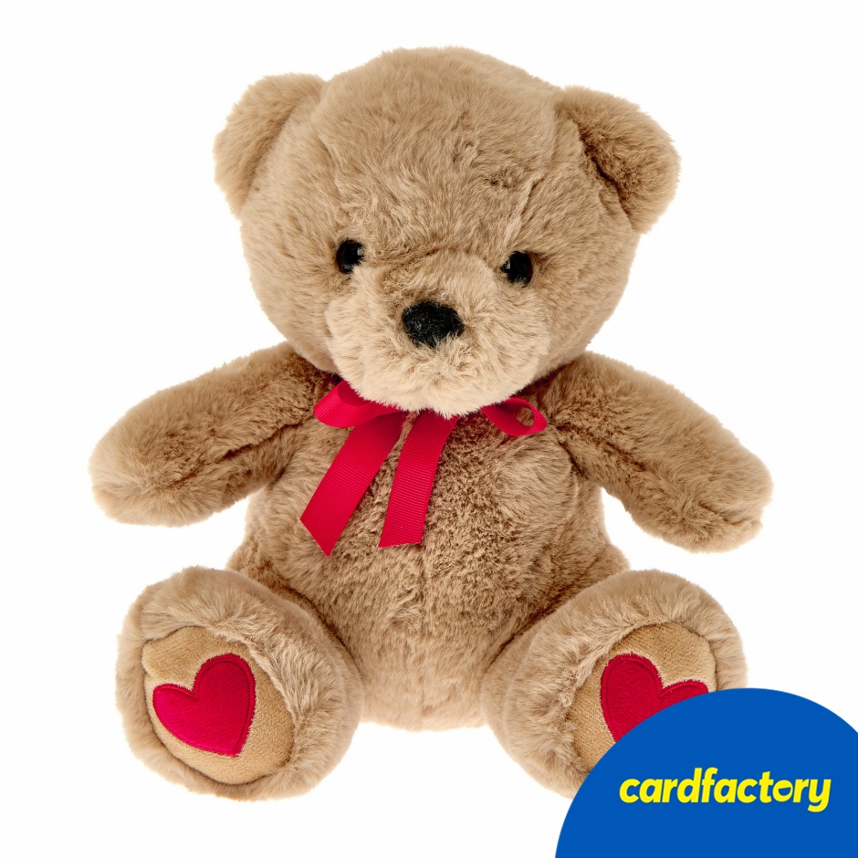 Image of Medium Bear With Love Hearts Soft Toy | 25cm Plush Teddy Bear with Red Hearts and Bow | Adorable Valentine or Romantic Gift for Someone Special