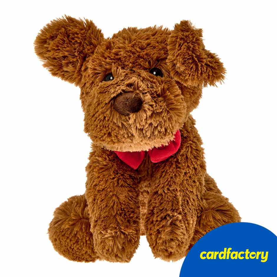 Image of Soft Plush Cockapoo Dog Toy | Fluffy Brown Cuddly Toy with Red Bow Tie | 27cm | 100% Polyester | Ideal Gift for Dog Lovers