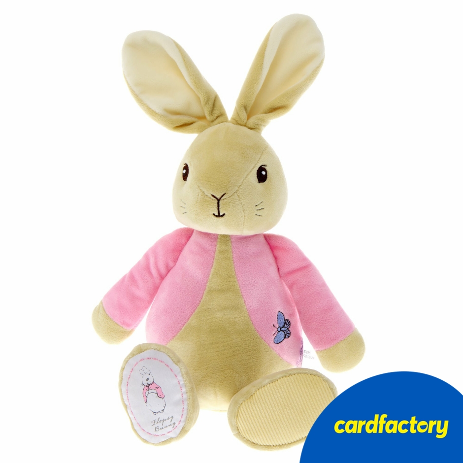 Image of Flopsy Bunny Soft Toy | Pink Jacket with Butterfly Motif | Snuggly Polyester Material | Gentle for Children's Skin | 20cm x 15cm x 10cm