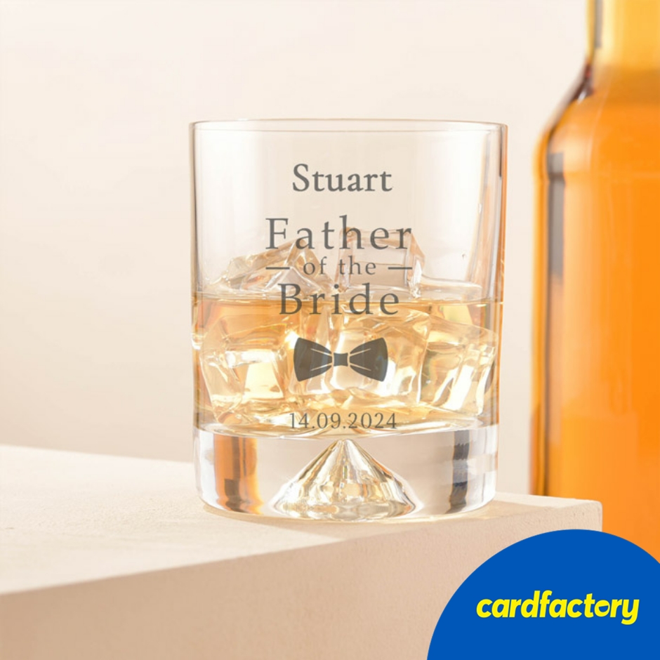 Image of Personalised Engraved Whiskey Glass Wedding Bow Tie - Father of the Bride