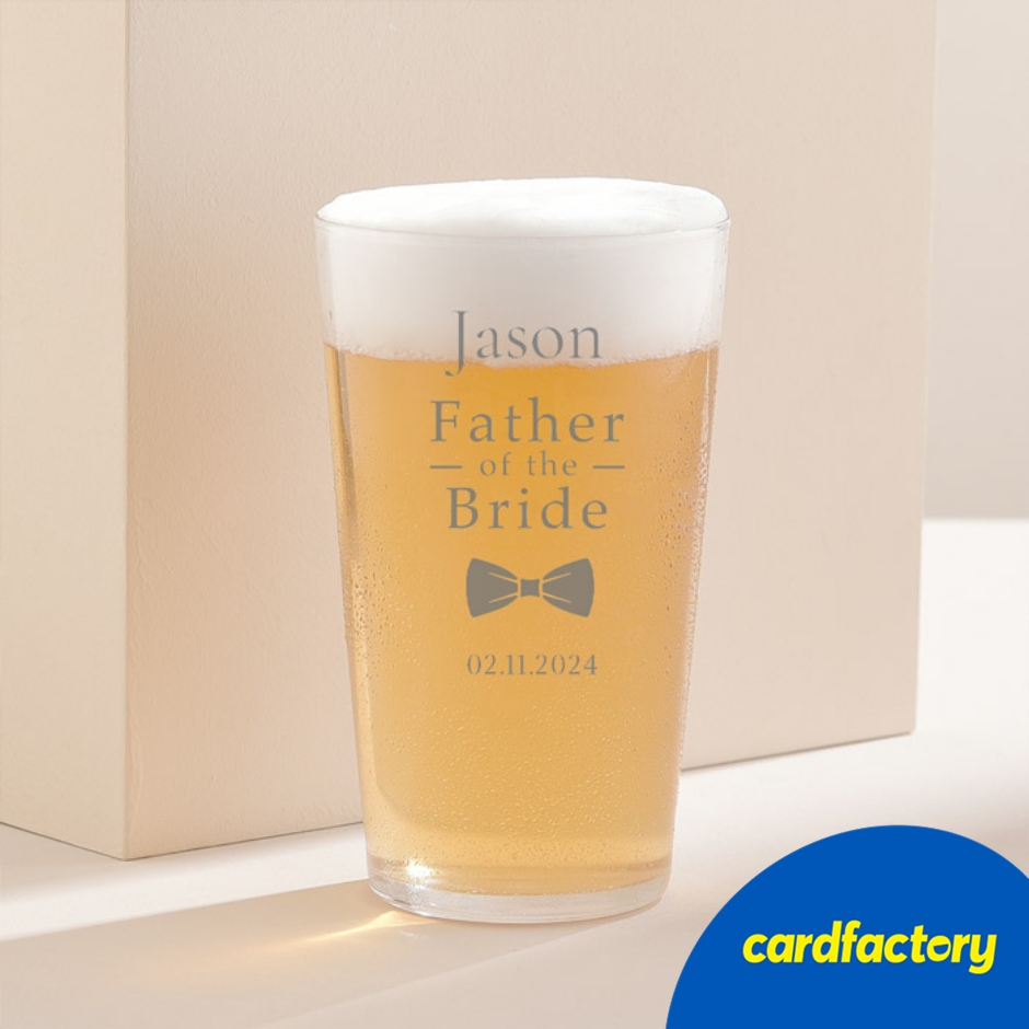 Image of Personalised Engraved Pint Glass Wedding Bow Tie - Father of the Bride