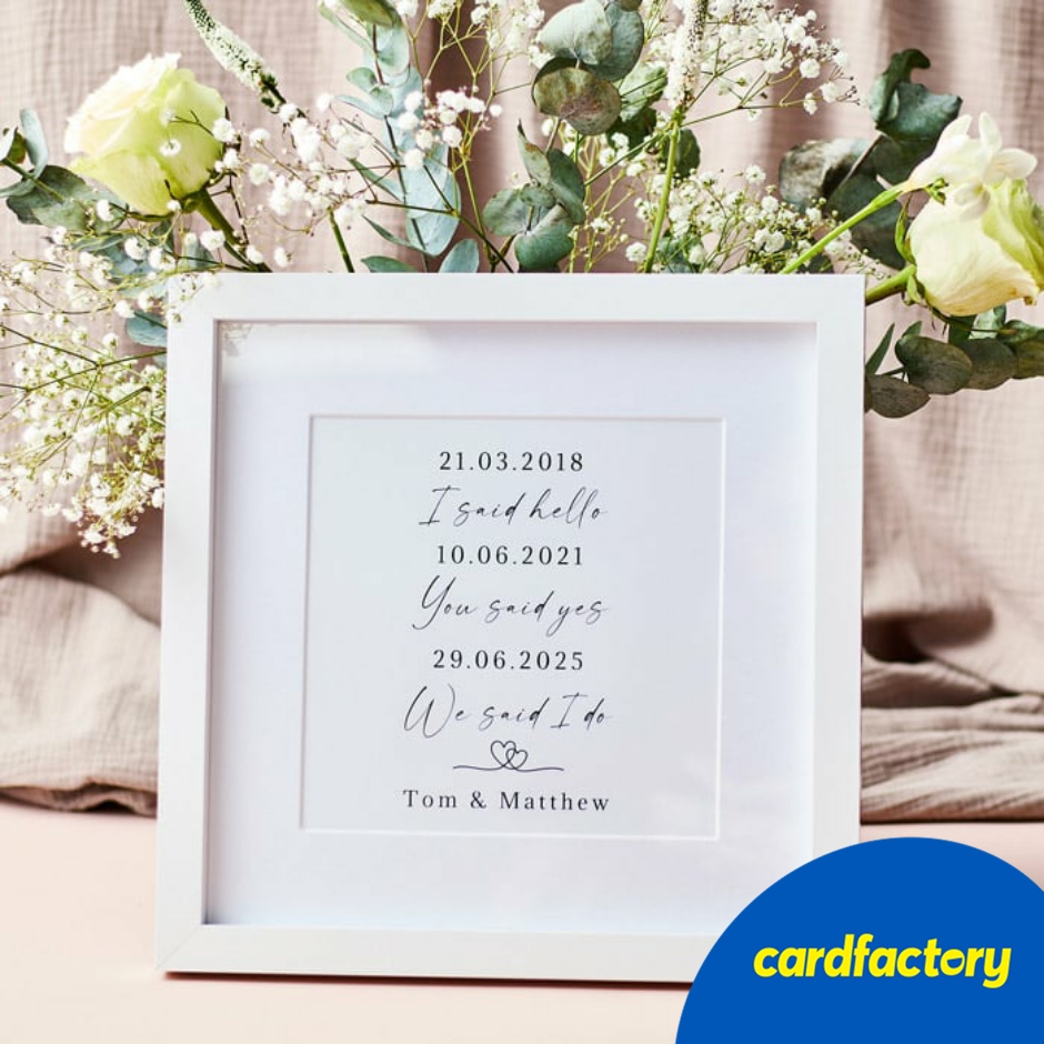 Image of Personalised Square Framed Wall Art Print - Love Story Dates