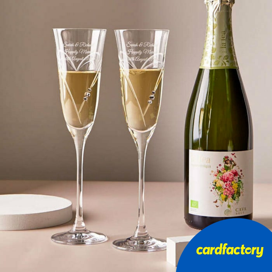 Image of Engraved Beloved Heart Champagne Flutes Embellished with Crystals | Set of 2 | Elegant Gift For Couples or Newlyweds | Getting Personal